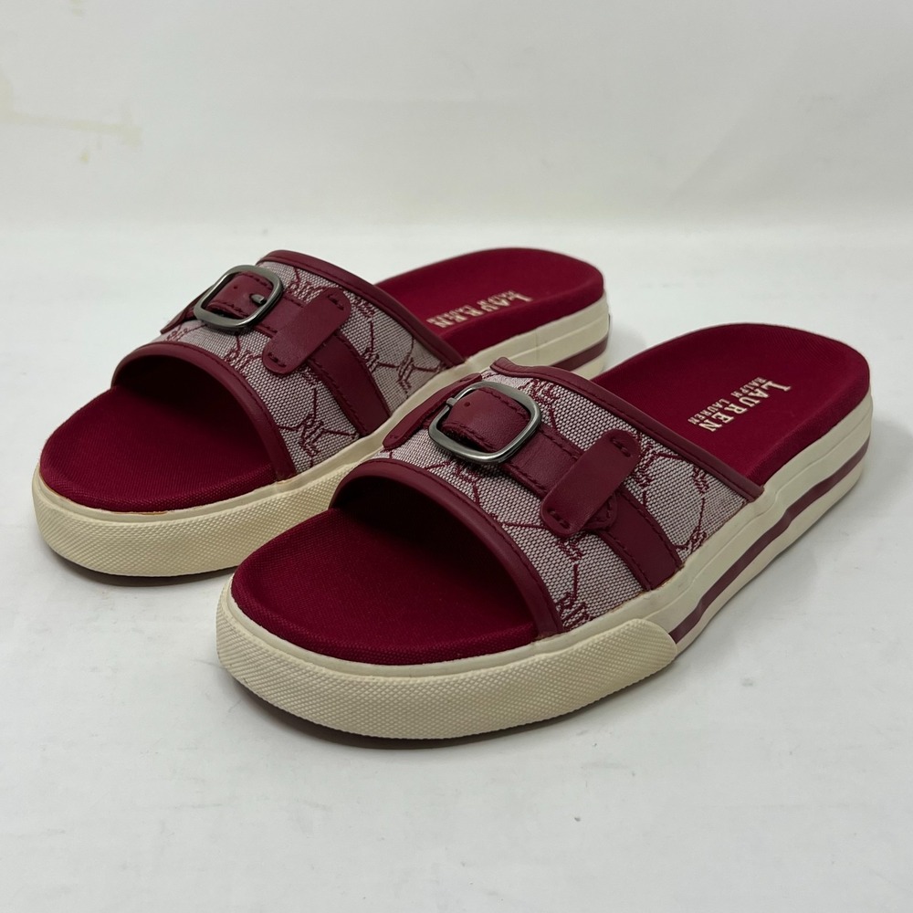 Ralph Lauren Matty Sandals Red Signature Fabric Stylish‎ Women's Size 7B VTG NEW